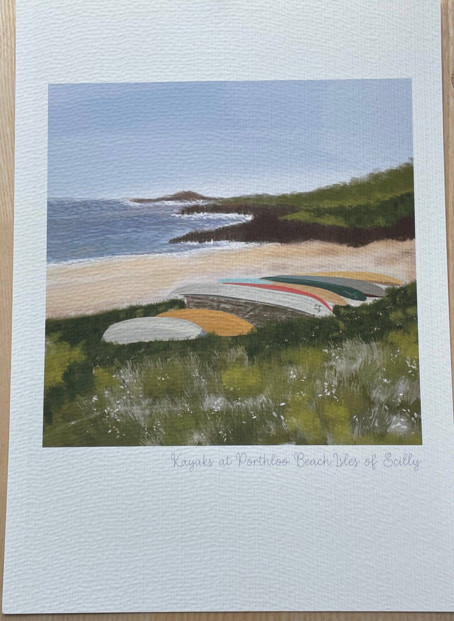 Kayaks at Porthloo Beach, Isles of Scilly - A4 unframed artwork