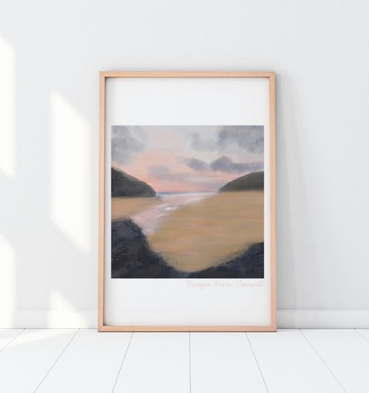 Sunset at Mawgan Porth, Cornwall - A4 unframed artwork