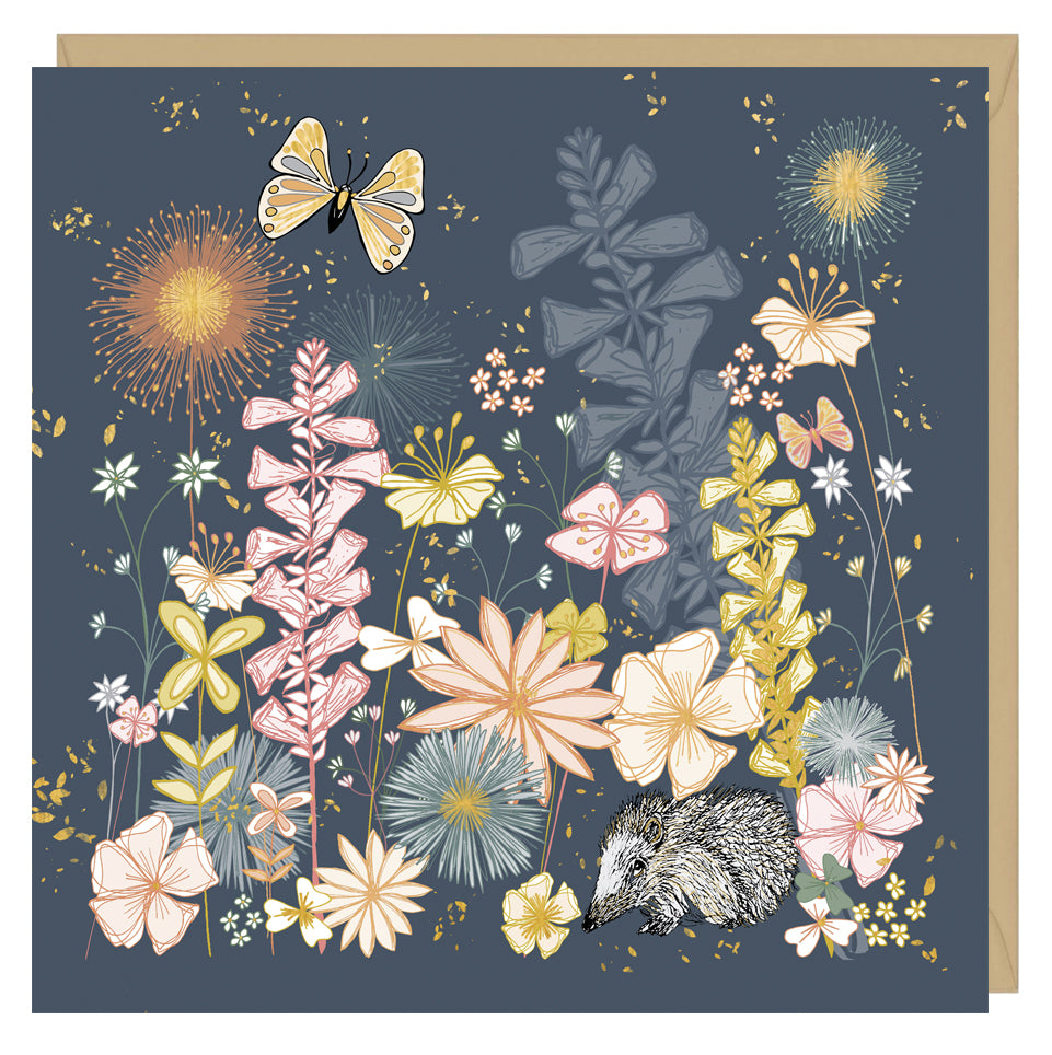 English Country Garden Greeting Card with gold foil detail