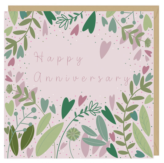 Happy Anniversary Foliage and Hearts card