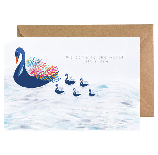 Welcome to the World, Little One, New Baby card, Swans, congratulations