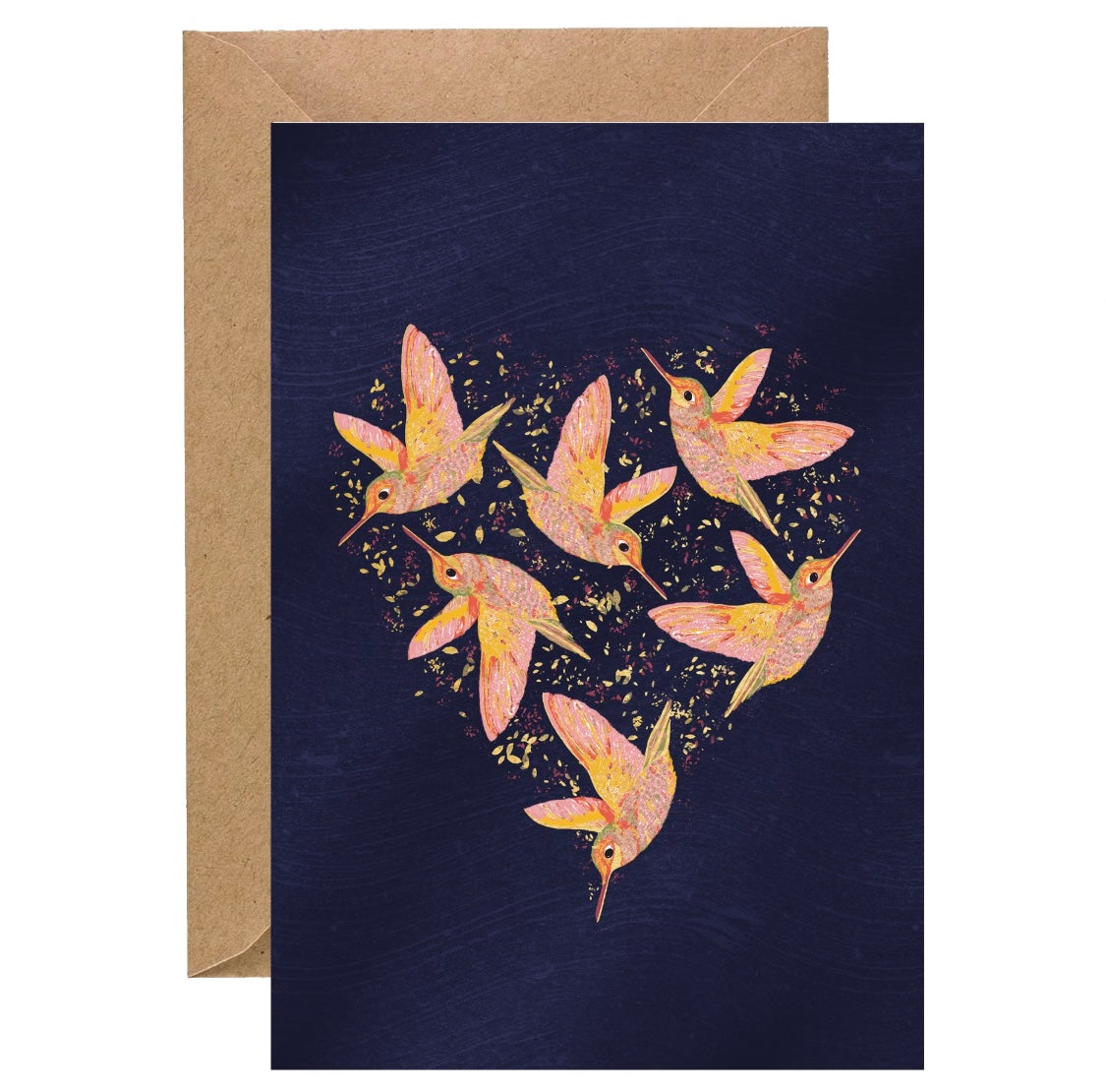 Honeybee Hummingbird Heart with gold foil finish