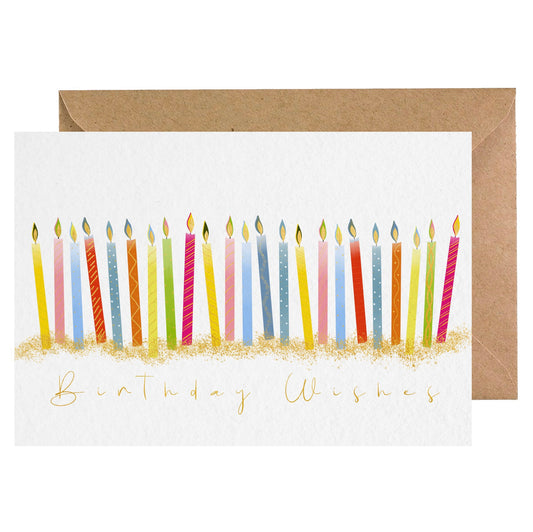 Birthday Wishes candles greeting card with gold foil finish