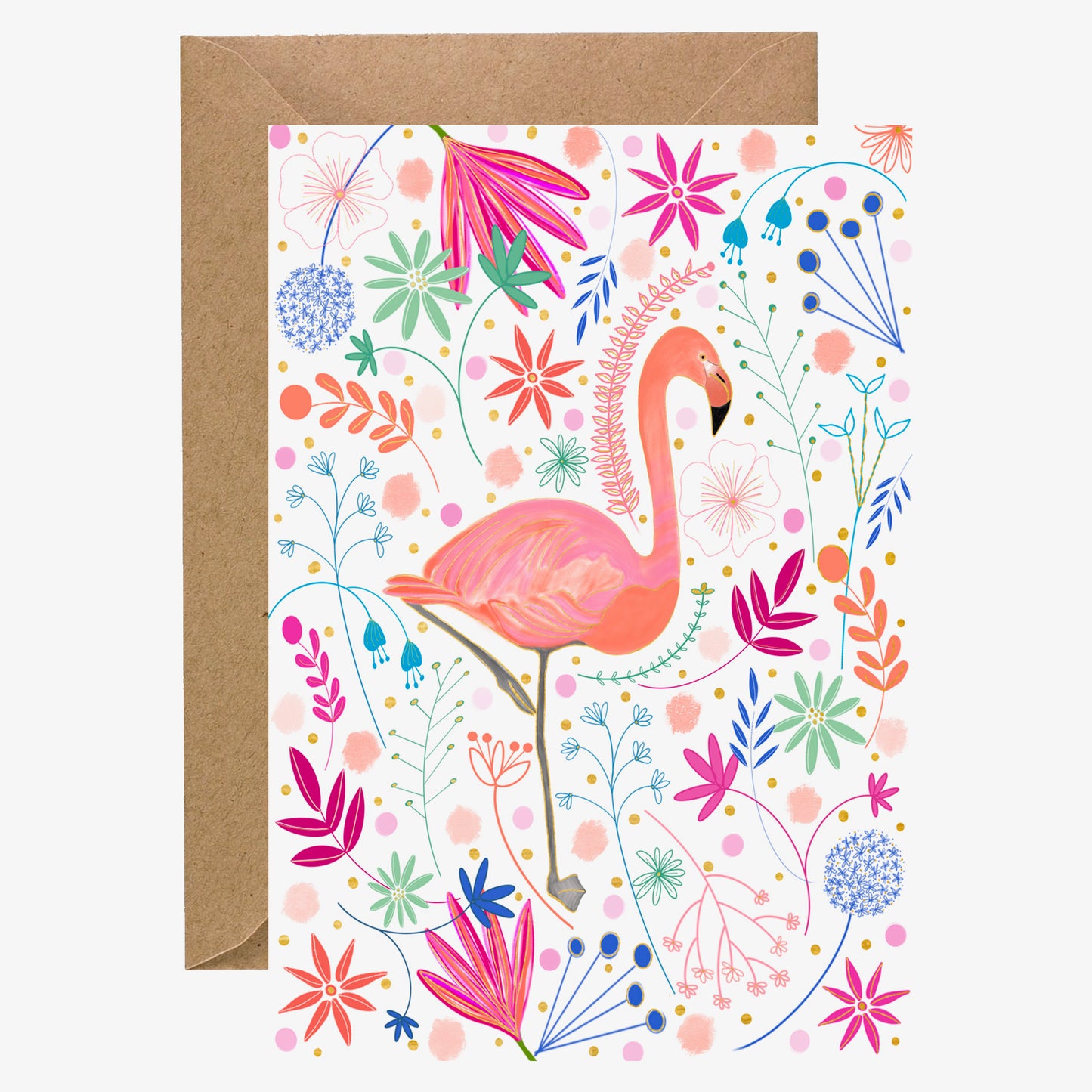 Floral Flamingo with gold foil detail